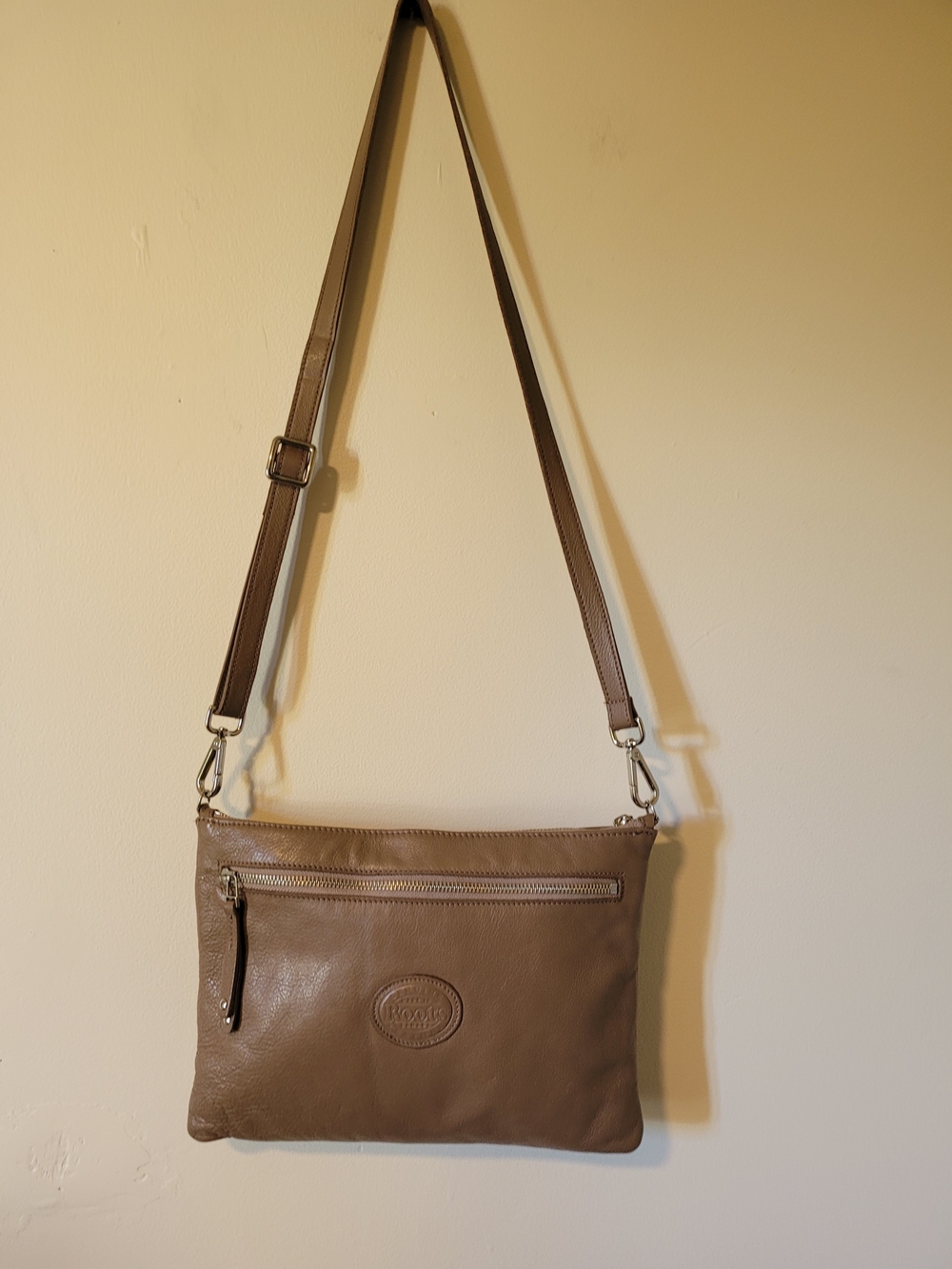 Roots Taupe Leather Crossbody Bag with Adjustable Strap